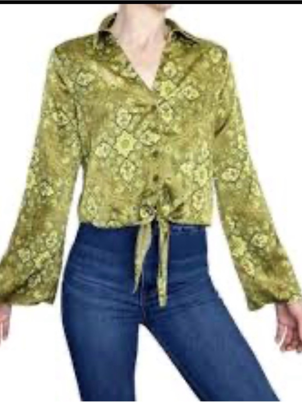 Rachel Zoe Olive Green Patterned Button-Down Shirt